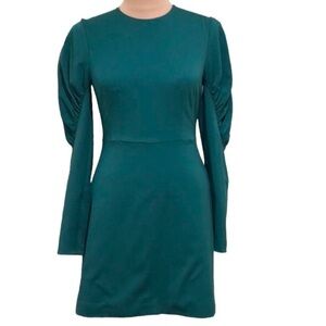 Tibi Midori Florence Dress Size 4 Ruched Puff Sleeve Emerald Green Sheath Mini